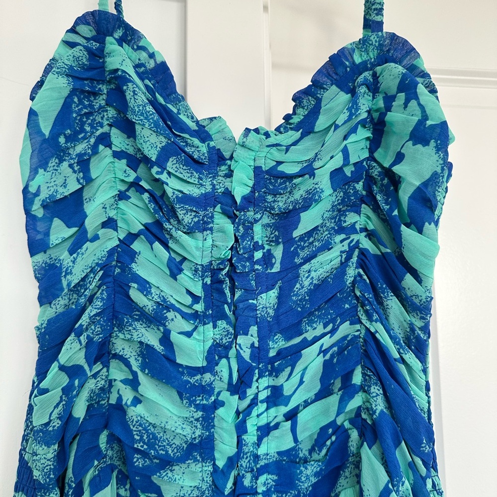 Vici Blue and Green Ruched Maxi Dress - Picture 5 of 11